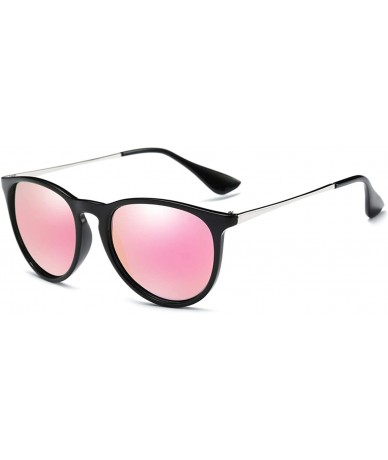 Round Polarized Sunglasses for Women/Men Vintage Womens Sunglasses Driving Sun Glasses - D5 Pink Lens/Black Frame - CX19042AC...