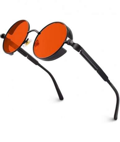 Round Retro Round Circle Steampunk Sunglasses Polarized Metal Alloy for Women Men MTS2 - A Black Frame Red Lens - CI17YK23Z0L...