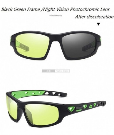 Sport Mens Polarized Photochromic Sports Sunglasses Cycling Sun Glasses Eyewear - Black Green 2 - CL190ELLGI6 $23.86
