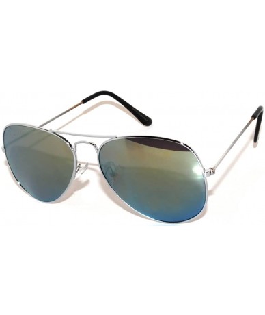 Aviator Aviator Sunglasses Silver Yellow Mirror - CX11T7KD5IZ $9.54