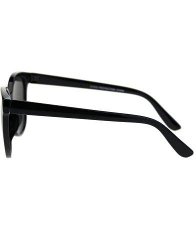 Round Minimal Womens Thin Horn Rim Retro Plastic Sunglasses - All Black - CL18TU96C5L $12.63