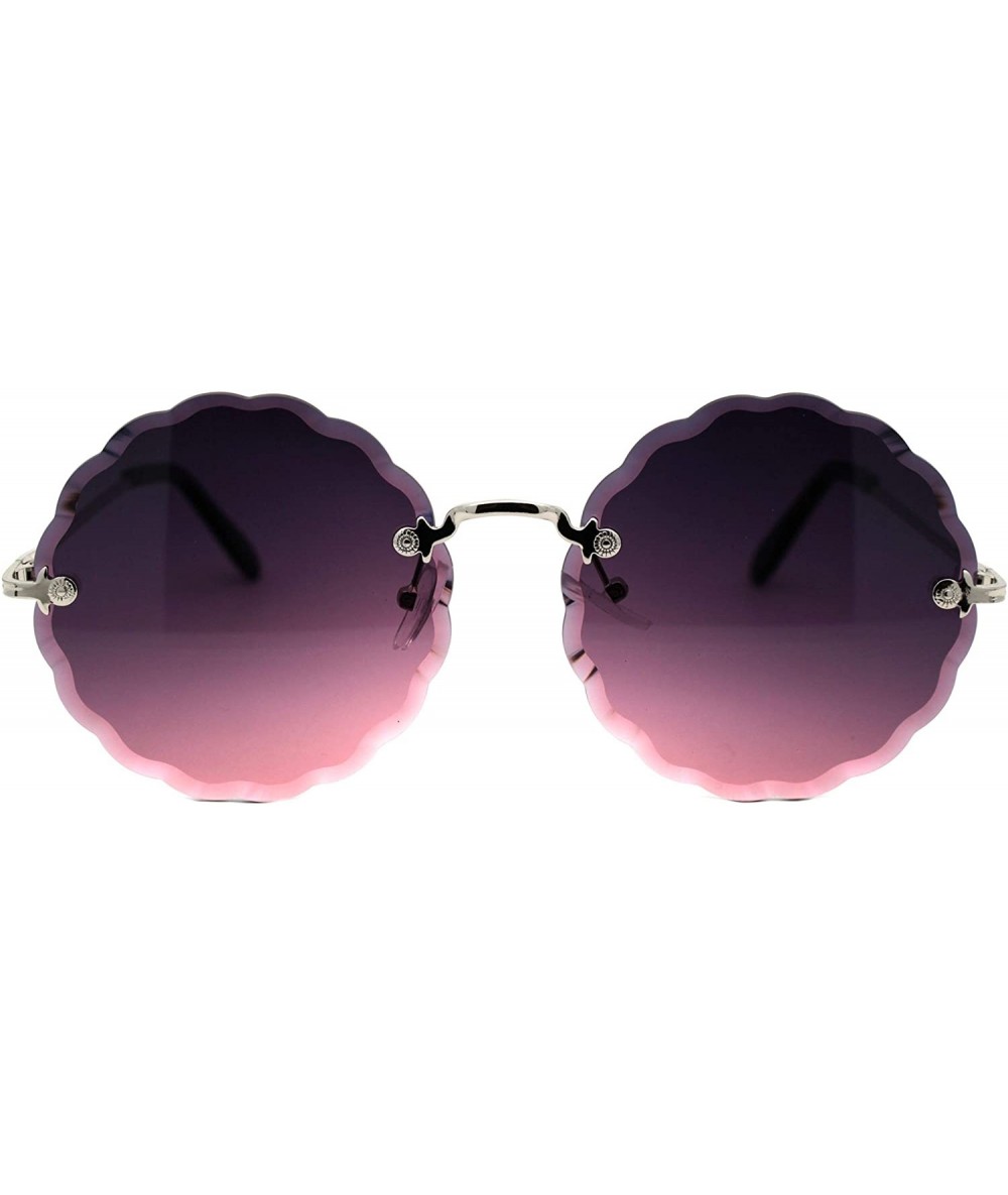 Round Womens Round Circle Sunglasses Rimless Wave Cut Fashion Shades UV 400 - Silver (Purple Smoke) - CF18Z8QS8WU $9.57