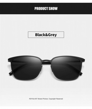 Square Polarized Sunglasses for Men UV Protection Square Alloy Frame Driving - Black Grey - C718Y3C7ZN0 $16.12