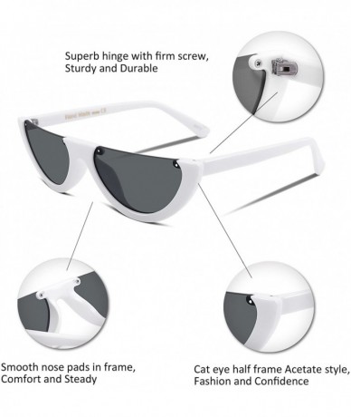 Round Retro Clout Goggles Cat Eye Half Frame Kurt Cobain Sunglasses B2282 - 7 White Frame Grey Lens - C0188HNZ0XU $8.49