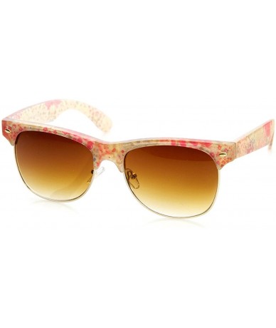 Wayfarer Womens Fashion Floral Print Flower Half Frame Horn Rimmed Sunglasses - Pink-white-floral Amber - C111O5E8X8Z $13.04