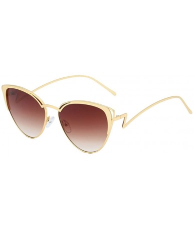 Rectangular Retro Cat Eye Fashion Metal Frame Tinted Lenses Women Sunglasses UV400 - Brown - CU18NNI9IQI $8.63