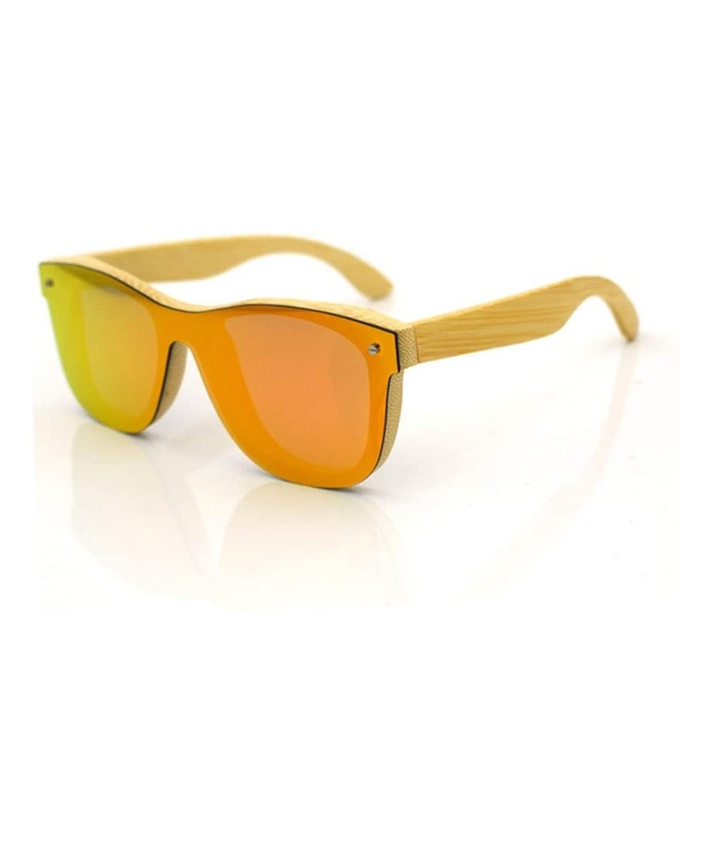 Round Unisex Wood Polarized Sunglasses Fashion Sunglasses (Color Orange+Bamboo) - Orange+bamboo - CS1997LUD90 $34.06
