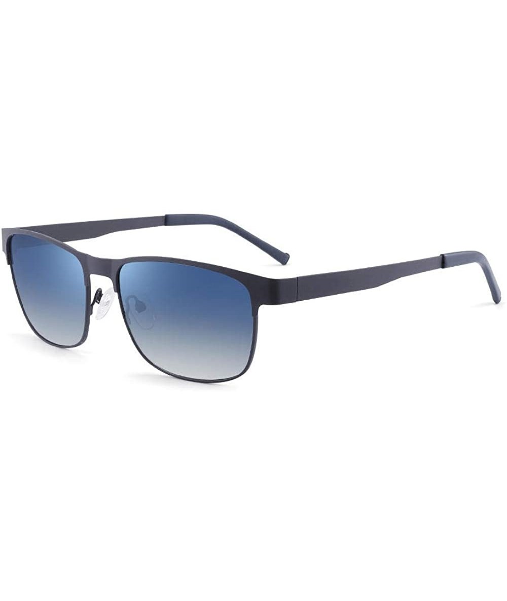 Oversized Easy to carry metal frame polarized UV400 polarized men's sunglasses - Blue Lens With Gradient Blue Frame - CI190MX...