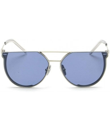 Oversized Oversized Half Frame Metal Round Sun glasses For Women Flat Top Shades Sunglasses - Blue&gray - C818LTRC08G $10.88