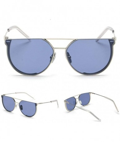 Oversized Oversized Half Frame Metal Round Sun glasses For Women Flat Top Shades Sunglasses - Blue&gray - C818LTRC08G $10.88