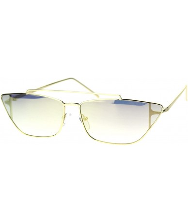 Rectangular Womens Metal Rim Rectangular Cat Eye Retro Double Bridge Sunglasses - Gold Gold Mirror - CG18TTXD4WX $15.18