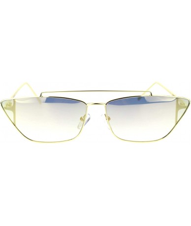 Rectangular Womens Metal Rim Rectangular Cat Eye Retro Double Bridge Sunglasses - Gold Gold Mirror - CG18TTXD4WX $15.18