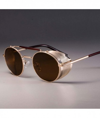 Round Zml14 Retro Round Metal Sunglasses Steampunk Men Women Glasses Oculos De Sol Shades UV Protection - Gold Tea - CB19850O...