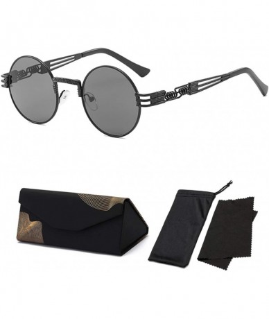 Goggle Retro Steampunk Circle Sunglasses with Metal Spring Frame Gothic Goggles - Black-round - CJ18WGICU4A $34.33