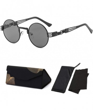 Goggle Retro Steampunk Circle Sunglasses with Metal Spring Frame Gothic Goggles - Black-round - CJ18WGICU4A $19.07