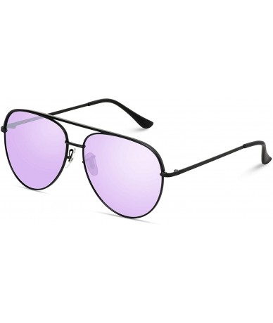 Round Oversized Flat Lens Fashion Designer Inspired Aviator Sunglasses - Black Frame / Mirror Purple - CV184XM7QOI $18.21