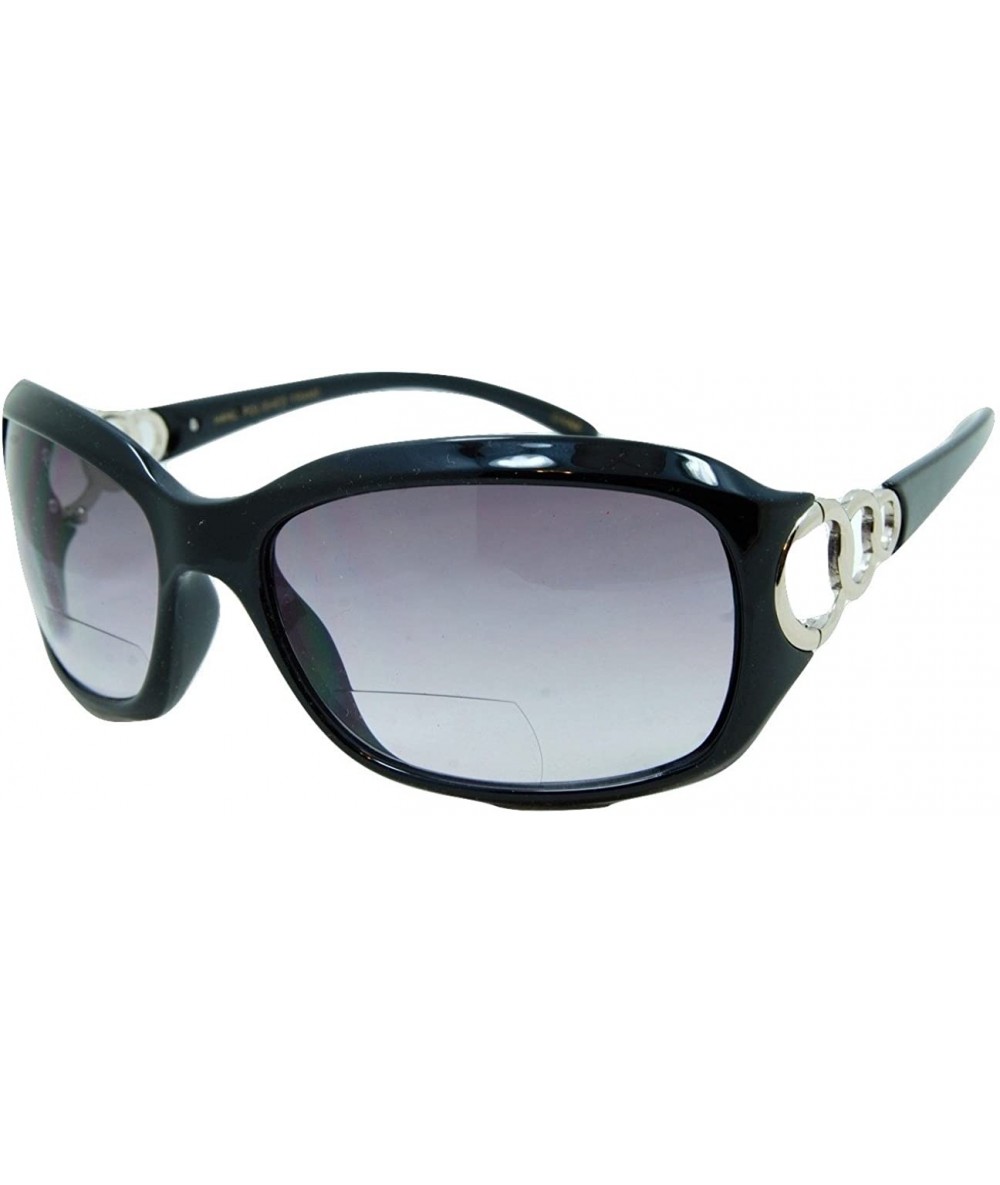 Rectangular Circle Power- Nearly Invisible Line Bifocal Sunglasses - Black - C811JJXWO4B $26.44