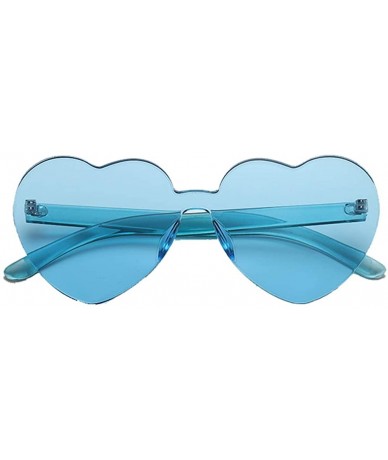 Rimless Heart Shaped Rimless Sunglasses One Pieces Transparent Candy Color Frameless Glasses Love Eyewear - Blue - C818GHEE20...