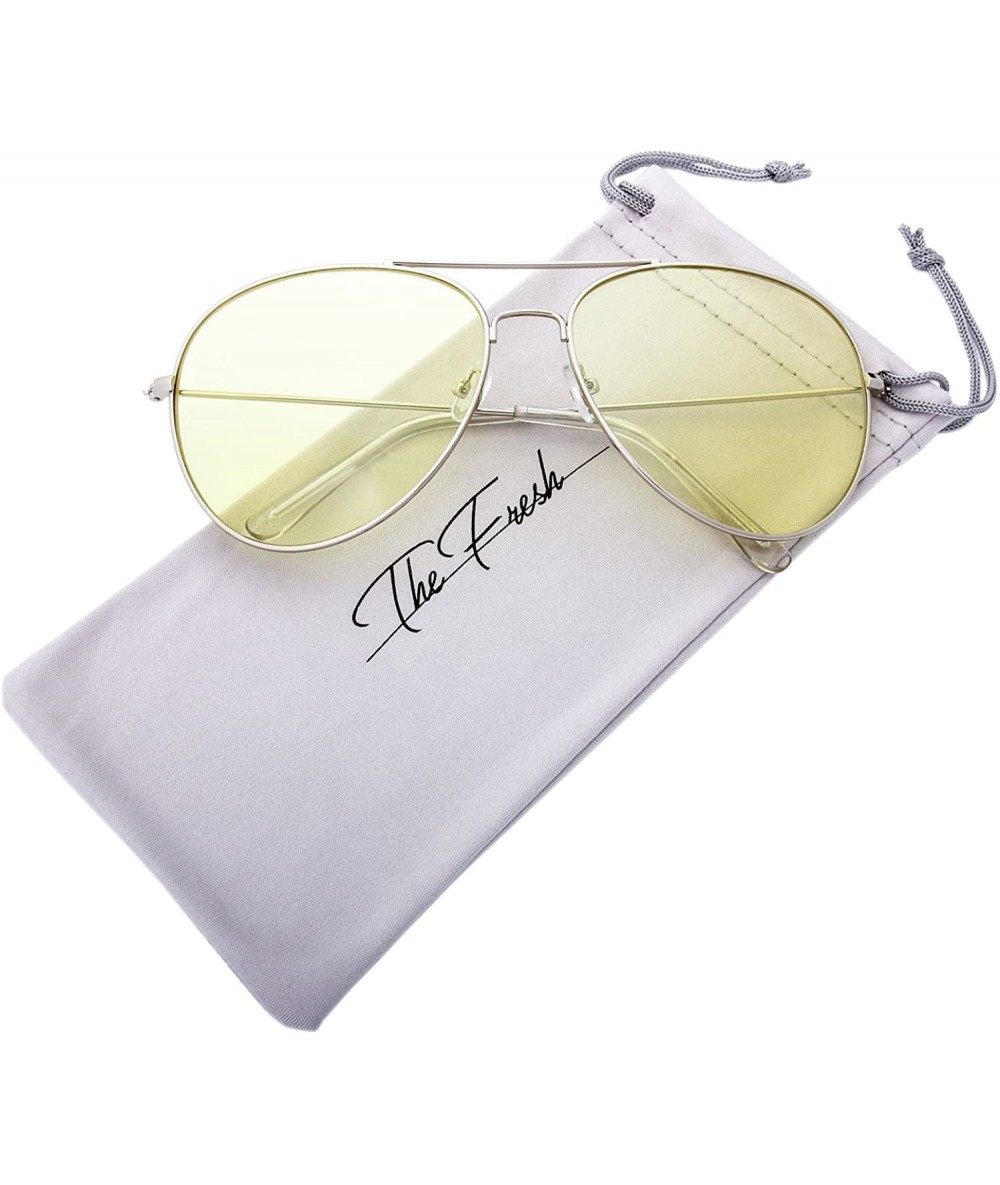 Round Classic Aviator Frame Light Color Lens XL Oversized Sunglasses Gift Box - 5-silver - CC18670DZ7G $21.75
