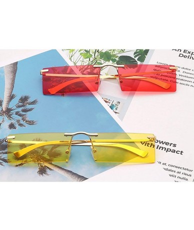 Rectangular Women Fashion Metal Frame Brand Designer Small Sun Glasses Vintage Rectangular Skinny Yellow Glasses - Red - C918...