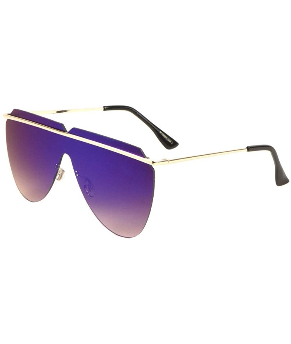 Shield Flat Top One Piece Round Shield Cross Metal Bar Triangle Lens Cut Sunglasses - Blue - C5197WUOEQ0 $15.28