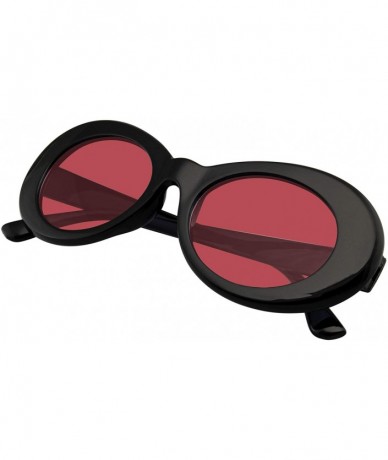 Goggle Retro Round 1990's Fashion Clout Goggle Oval Color Tone Black Sunglasses - Red - CB1965QWD67 $13.71