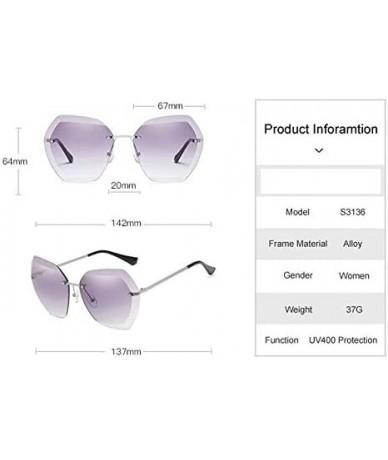 Square Luxury Rimless Sunglasses Women Designer Sun Glasses For Female Alloy Frame Big Shades Glasses - C1 Gold-grey - CV18Y5...