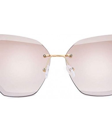 Square Luxury Rimless Sunglasses Women Designer Sun Glasses For Female Alloy Frame Big Shades Glasses - C1 Gold-grey - CV18Y5...