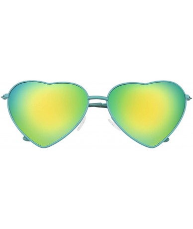 Aviator Cute Womens Metal Heart Shape Flash Mirrored Sunglasses - Green - CP11PQZ02FT $10.52