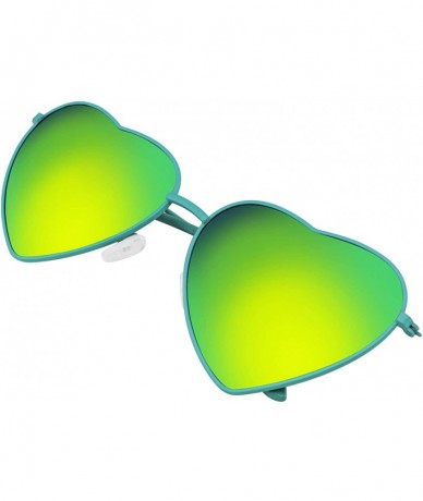Aviator Cute Womens Metal Heart Shape Flash Mirrored Sunglasses - Green - CP11PQZ02FT $10.52
