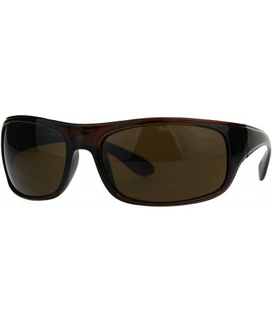 Rectangular Mens Classic Rectangular Warp Around Minimal Biker Plastic Sunglasses - All Brown - CU188HLH7E9 $12.11