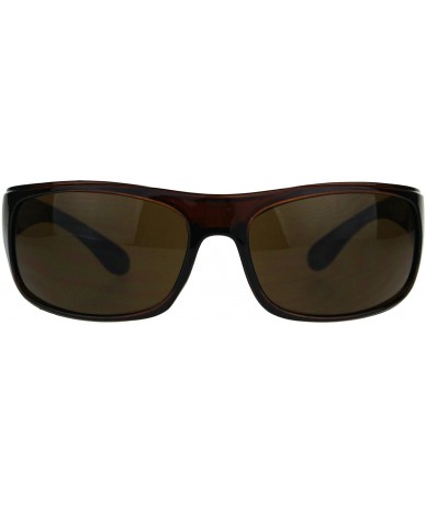 Rectangular Mens Classic Rectangular Warp Around Minimal Biker Plastic Sunglasses - All Brown - CU188HLH7E9 $12.11