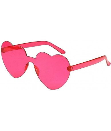 Rimless Unisex Fashion Heart Sunglasses Lightweight Plastic Frame Composite-UV400 Lens Glasses for Outdoor - Hot Pink - CC190...