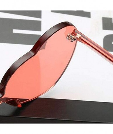 Rimless Unisex Fashion Heart Sunglasses Lightweight Plastic Frame Composite-UV400 Lens Glasses for Outdoor - Hot Pink - CC190...