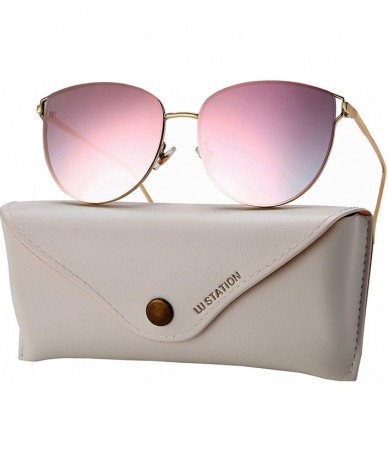 Aviator Oversized Sunglasses for Women - Mirrored Cat Eye Sunglasses with Rimless Design U225 - Pink - CU180706TQS $14.66