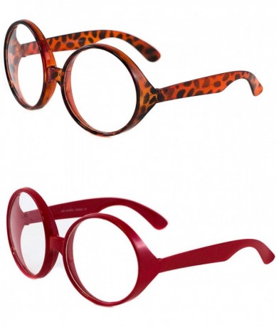 Oversized Super Large XXL Oversized Thick Frame Circle Round Clear Lens Glasses - 2 Pack Tortoise and Red - CD1970NDEKG $23.52