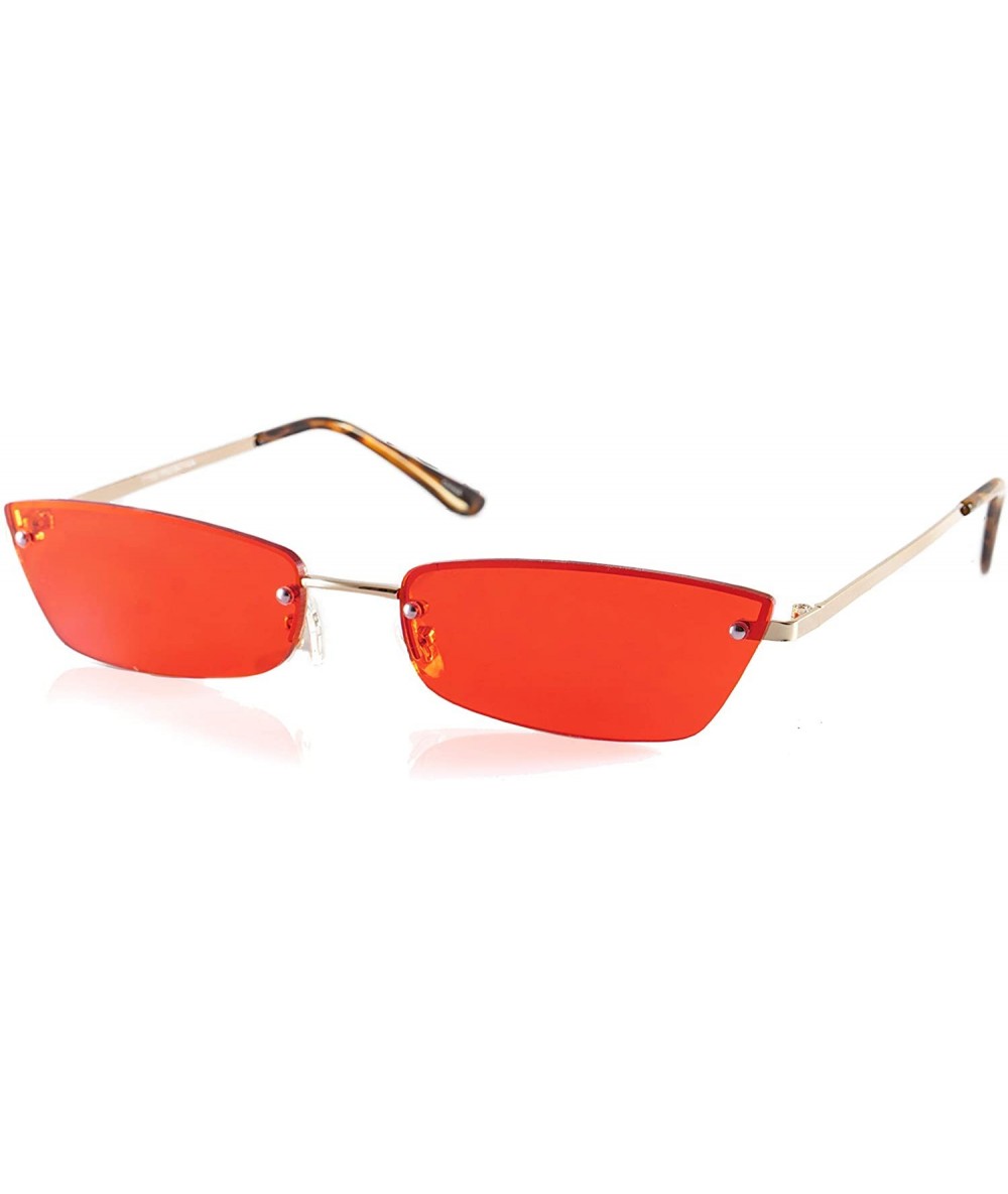Cat Eye Extended Rectangle Cat-Eye Semi Rimless Flat Lens Color Sunglasses A237 - Gold Red - C818KLCLRZO $16.54