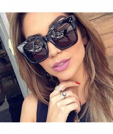 Aviator Top Eyewear Lunette Femme Women Luxury Brand Sunglasses Women Rivet Sun Glasse UV400 - Wine Red - CD18WD79MRS $8.91