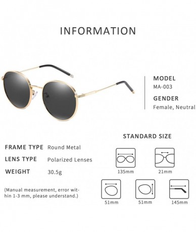 Round Women Retro Polarized Sunglasses-Round Metal Style Rimmed Frame Travel Eyewear-UV 400-Exquisite gift box - Black - CF18...