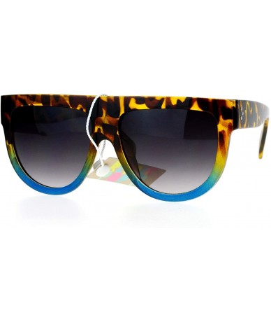 Round Unisex Designer Fashion Sunglasses Flat Top Ombre 2-tone Frame UV400 - Tortoise Blue - CL188I0IGZR $13.84