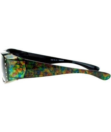 Rectangular Womens Polarized Fit Over Glasses Sunglasses Rhinestones Floral Prints - Green Floral - CH188OMU37G $15.20