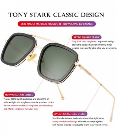 Shield Tony Stark Sunglasses Vintage Square Metal Frame Eyeglasses for Men Women - Iron Man and Spider-Man Sun Glasses - CE18...