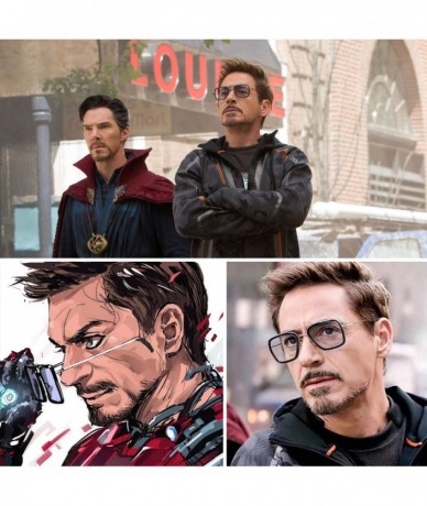 Shield Tony Stark Sunglasses Vintage Square Metal Frame Eyeglasses for Men Women - Iron Man and Spider-Man Sun Glasses - CE18...