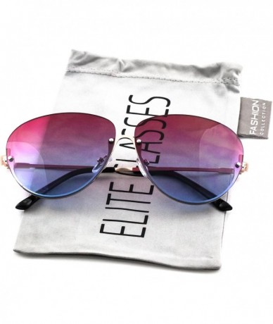 Aviator Semi Rimless Oceanic Lens Metal Frame Mens Womens Aviator Sunglasses - Purple/Blue - CL11HW4ZKLX $18.97