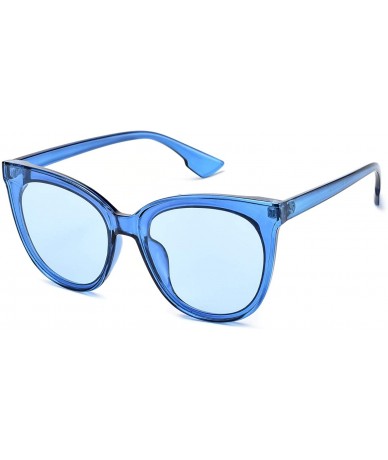 Round Fashion Cat Eye Sunglasses for Women Oversized Style MS51802 - Blue Frame/Transparent Blue Lens - CW18RO3MUYC $13.95