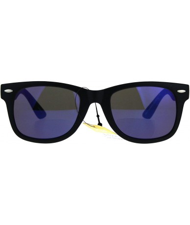 Square Bifocal Magnified Lens Sunglasses Trendy Square Horn Rim Mirrored Lens - Matte Black - C3189XH7CI6 $11.29