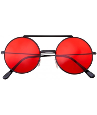 Round Vintage Steam Punk Round Flip Up Sunglasses for Men and Women Retro Metal Frame - Black Frame - Red Lens - CS18OGGNEQ3 ...