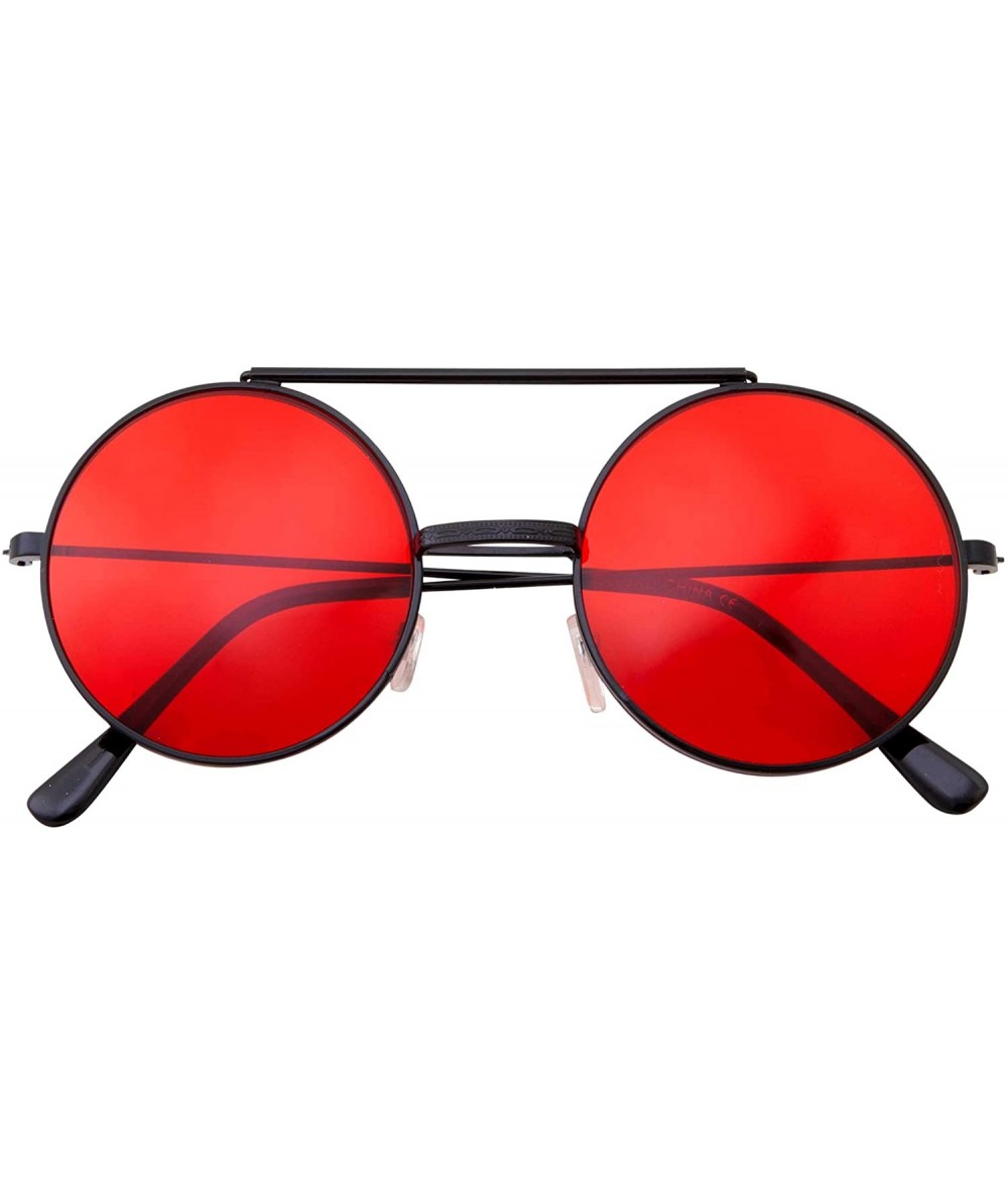Round Vintage Steam Punk Round Flip Up Sunglasses for Men and Women Retro Metal Frame - Black Frame - Red Lens - CS18OGGNEQ3 ...
