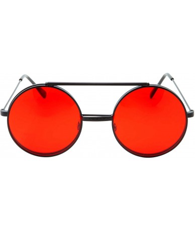 Round Vintage Steam Punk Round Flip Up Sunglasses for Men and Women Retro Metal Frame - Black Frame - Red Lens - CS18OGGNEQ3 ...
