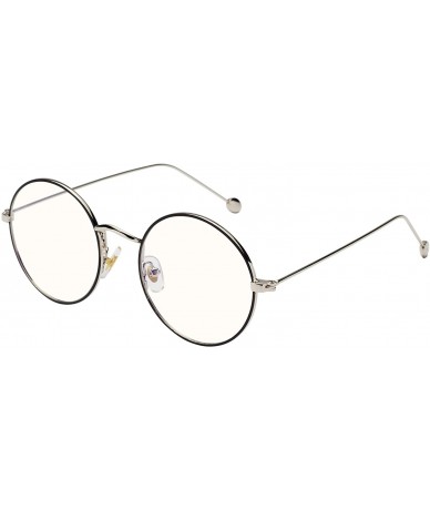 Round Glasses Clear Oversized Eyelasses Anti Blue - Black-silver - CO18SXDYWQN $16.69